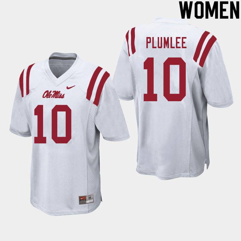 Women #10 John Rhys Plumlee Ole Miss Rebels College Football Jerseys Sale-White - Click Image to Close